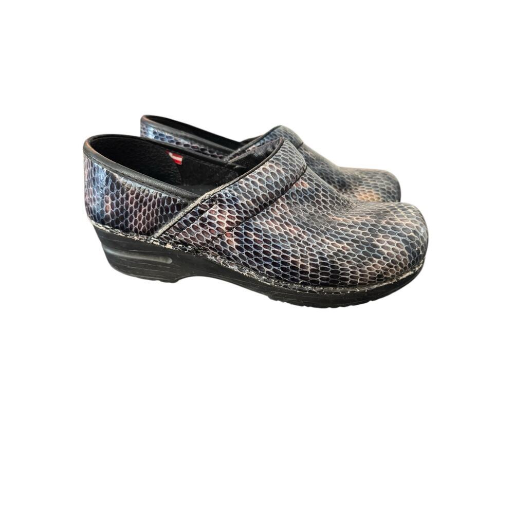 Sanita Danish Clogs Shoes, Size 37 US 6.5 Blue Snake Skin Style, Comfort Slip On